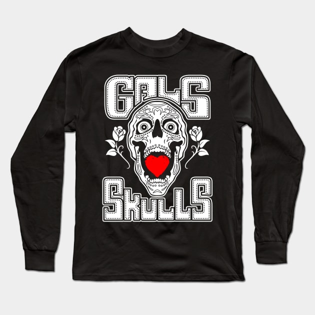 Sugar Skulls Cool Meme Gift For Females Girls Long Sleeve T-Shirt by Originals By Boggs